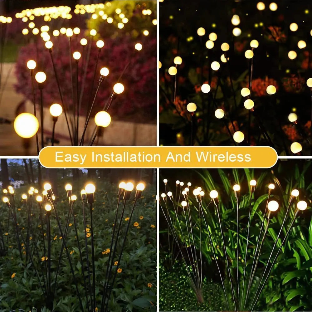 Solar-powered LED garden ground light with multiple LED heads and a stainless steel ground spike.