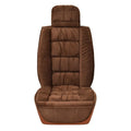 Winter short plush car seat cushion showing colour options and installation on vehicle seat