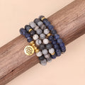 Blue patterned network stone bead multi layer alloy bracelet jewellery