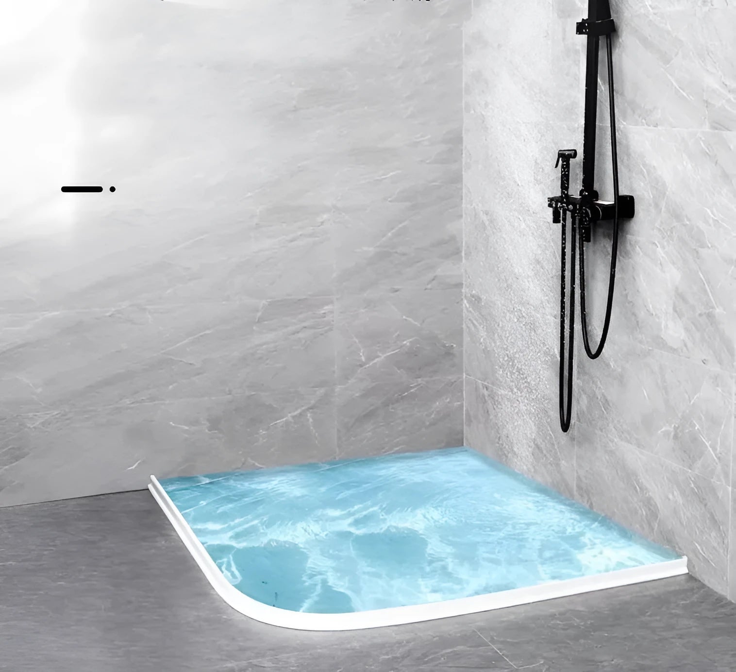 Flexible silicone bathroom waterproof strip in black, grey and white colours for shower room floor water blocking