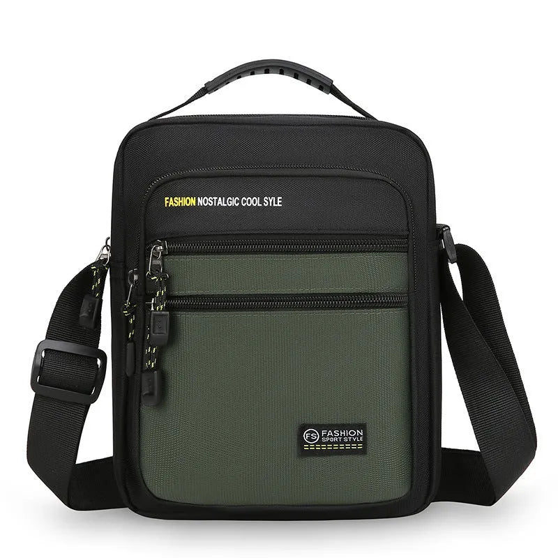 Men's waterproof nylon crossbody bag in green colour with urban style design