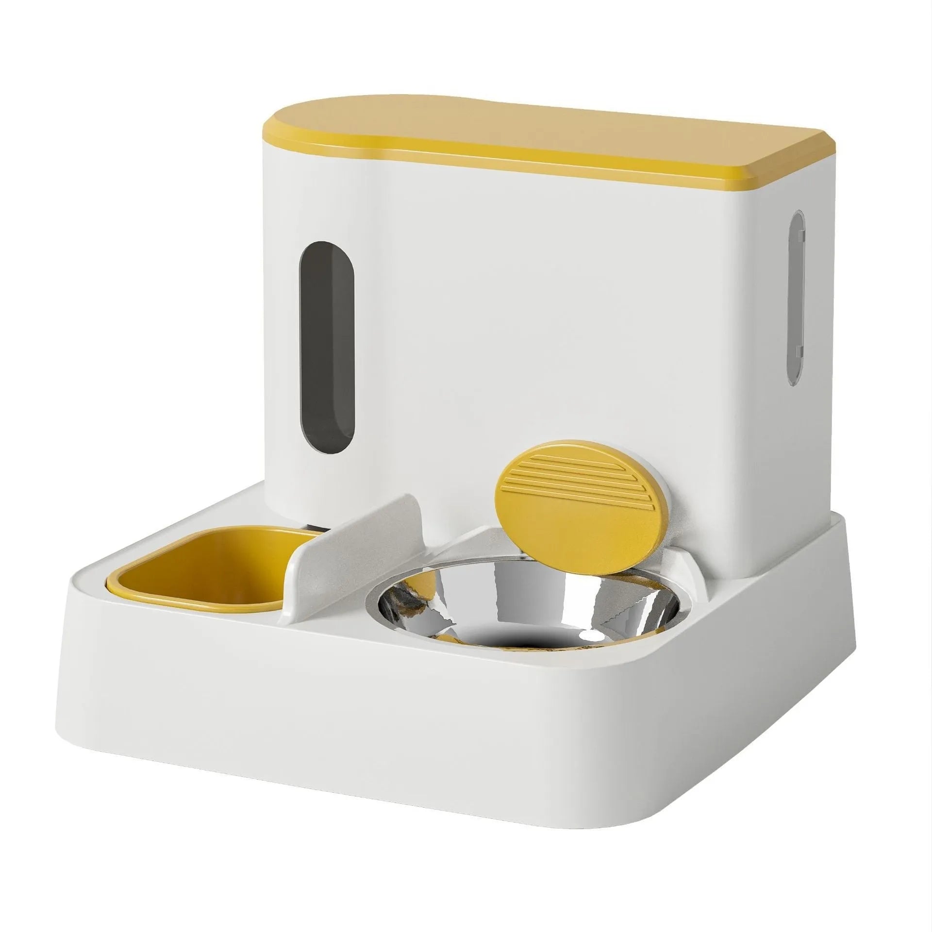 Automatic cat feeder water dispenser with double bowl system and electric circulating water pump in grey colour