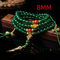 Handcrafted multi-strand bracelet with green agate beads from Brazil, showing size options.