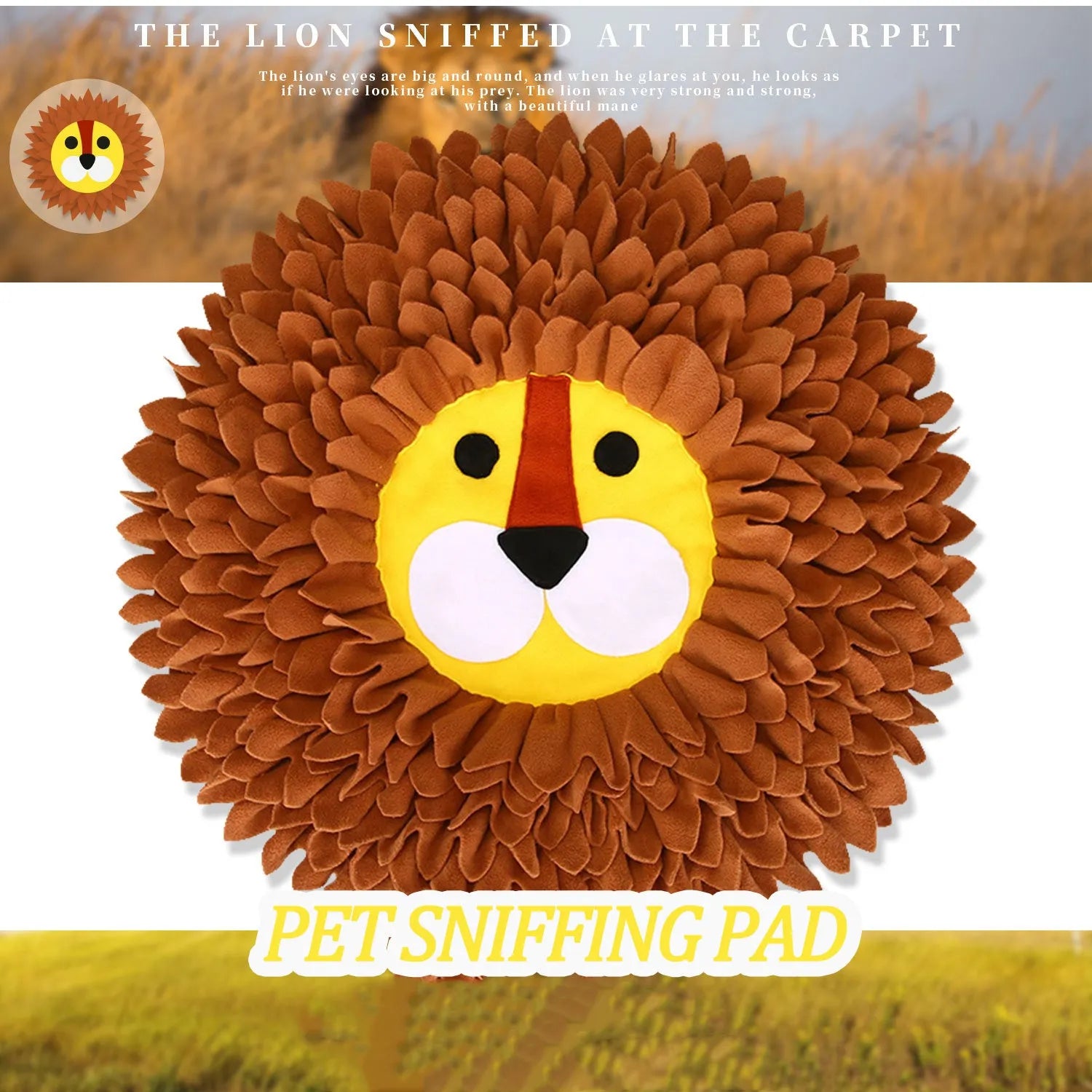 Brown Lion Sniffing Pad blanket with textured Yizhiwen fabric for dogs and cats to forage for food.