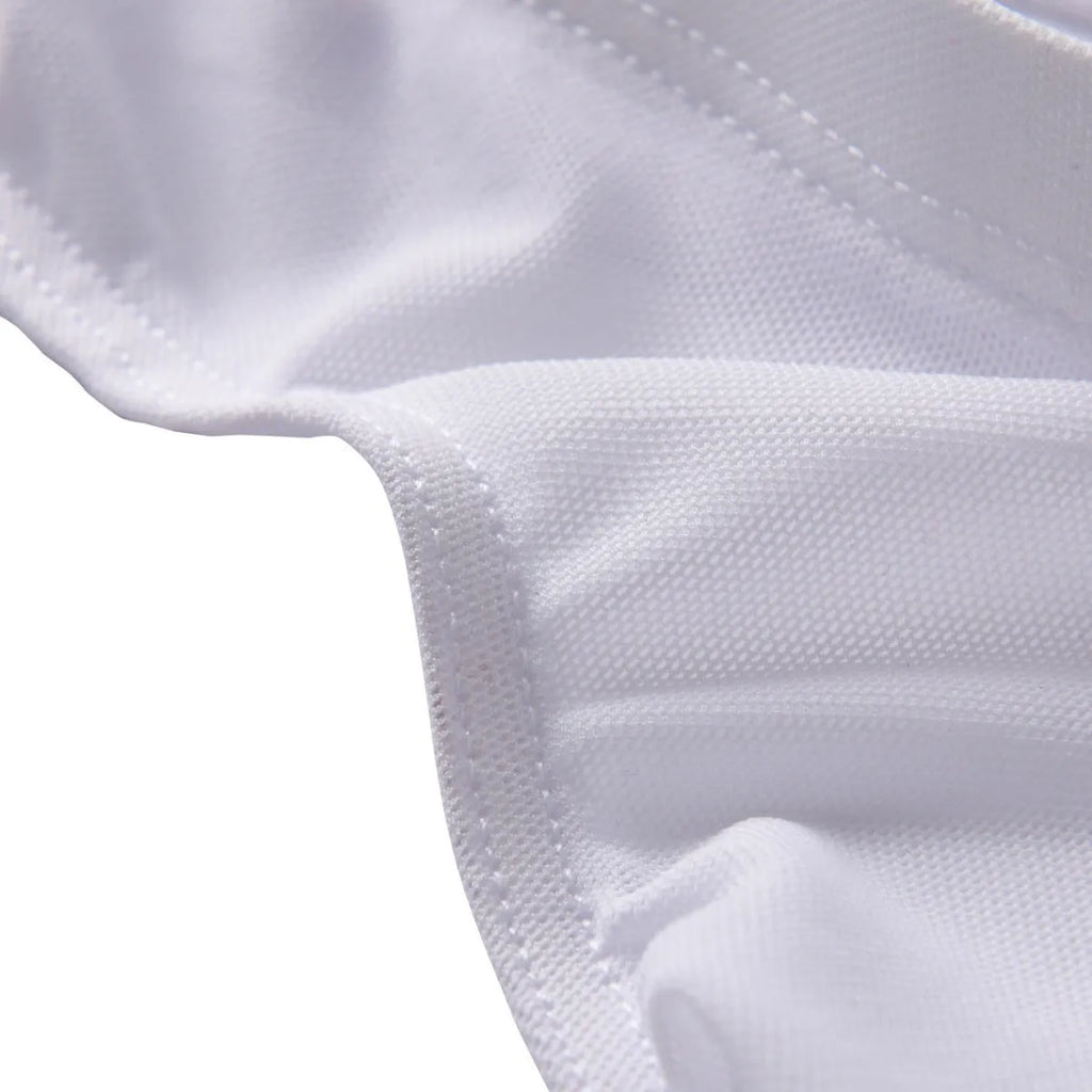 Men's black quick-drying nylon shorts with triangle mid waist design on hanger