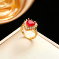 Women's gold-red titanium steel jewellery set with heart flower pendant and mixed gemstone inlay