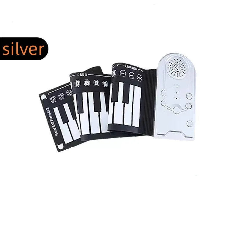 49 key portable folding electronic keyboard in pearlescent white with silicone rubber keys and ABS control panel