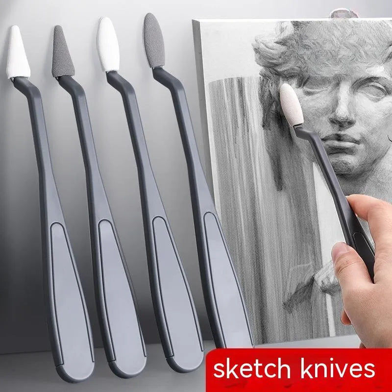 A fluorescent pen eraser smear tip, a plastic sketching rubbing knife with a pointed smear tip.