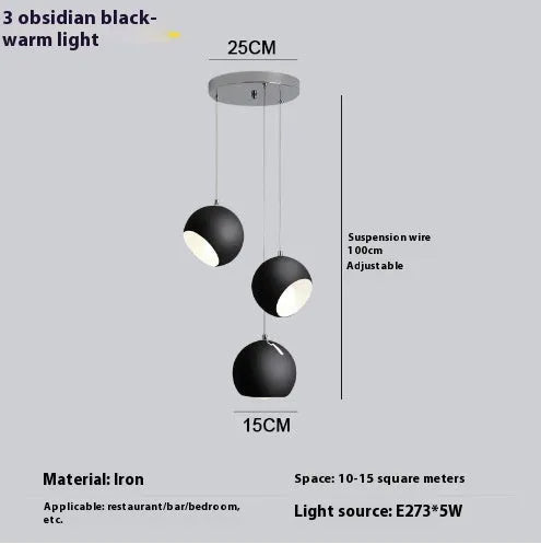 Ball chandelier table lamp in post-modern design with configurable head count and colour options
