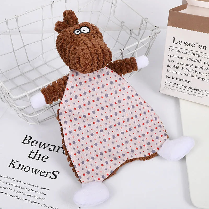 Brown fox elephant design pet stuffed toy with bite-resistant velvet material and squeaker feature