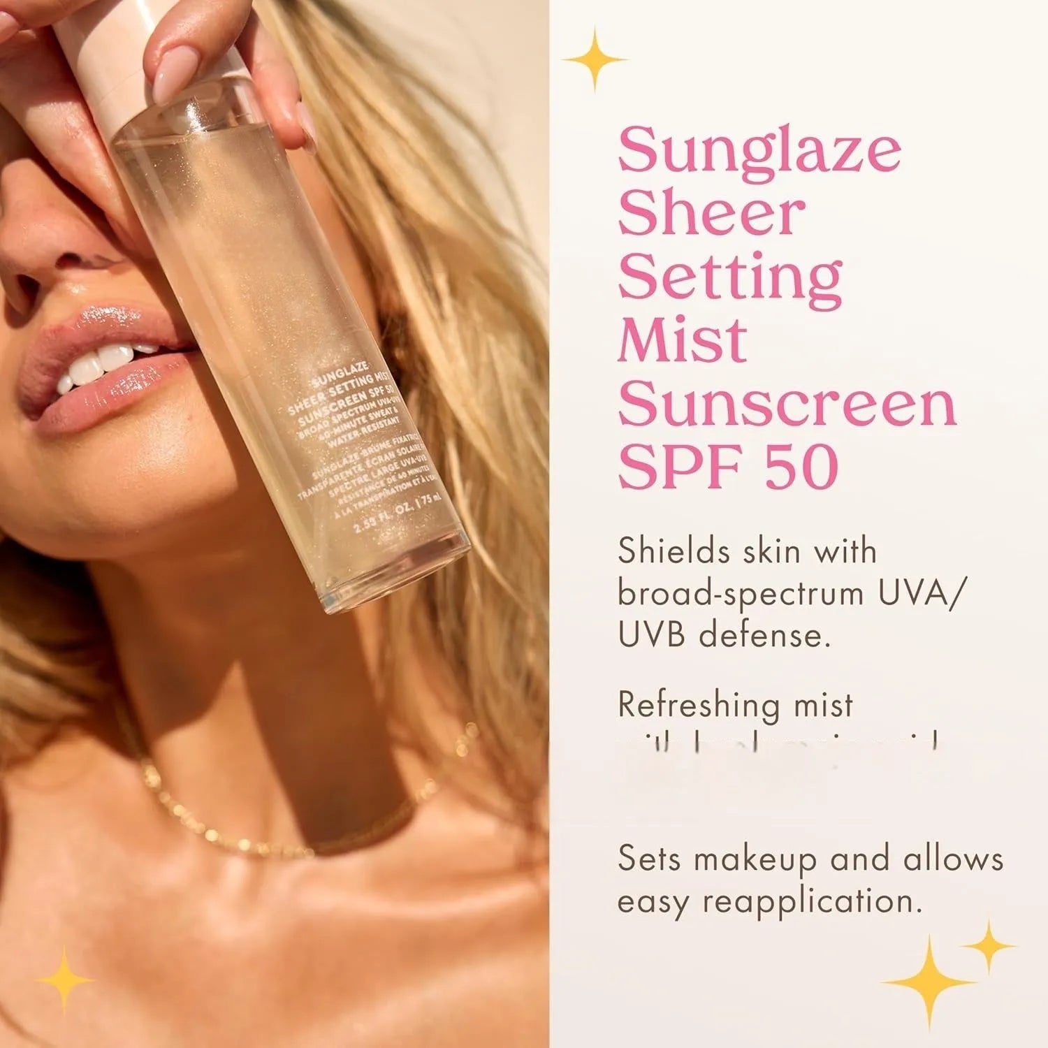 75ml pump spray bottle of light texture makeup moisturising and nourishing protective face mist.