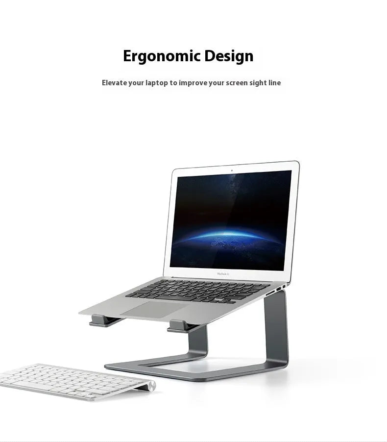 Aluminium alloy laptop stand riser in black or silver with 18.5cm height and non-slip silicone pads