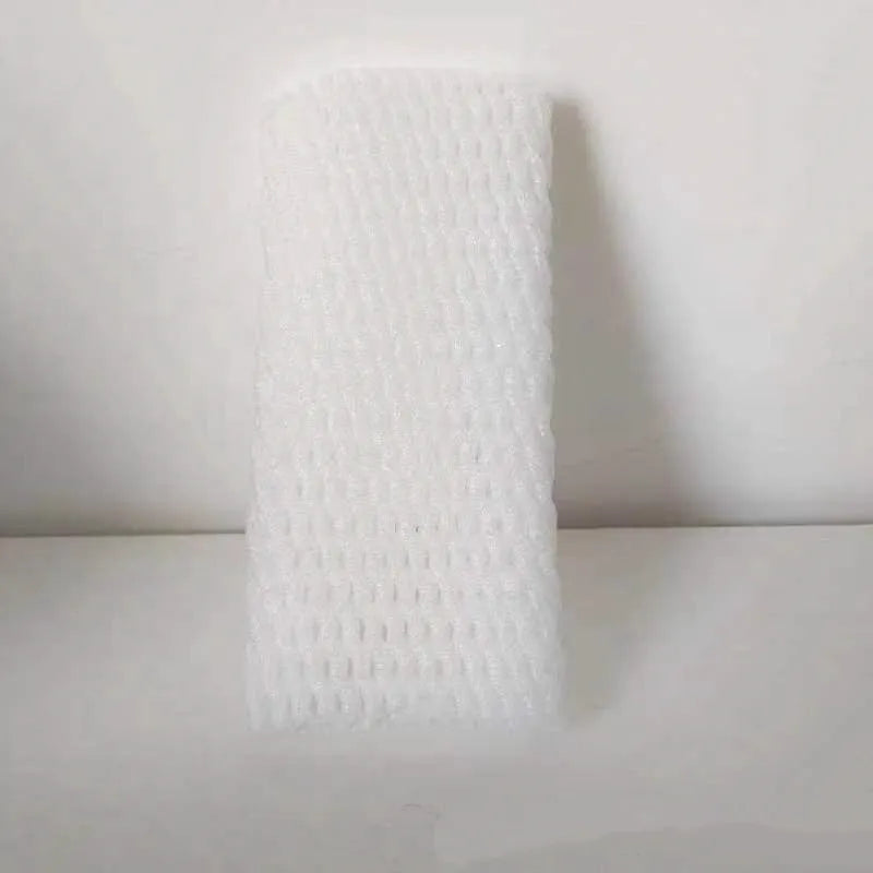 White foam protective net sleeve for fruit and delicate items, shown in multiple sizes.