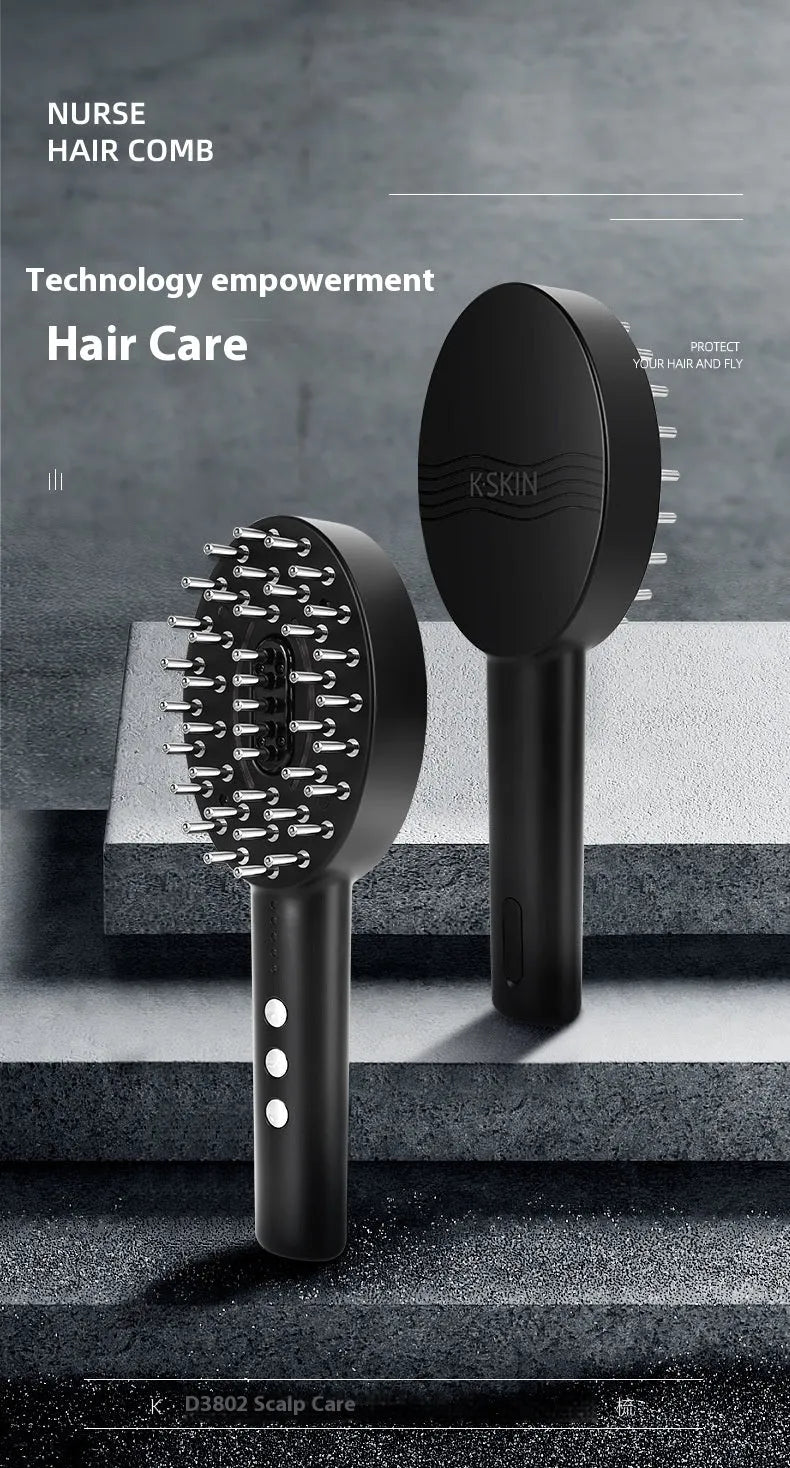 Black scalp medicine supplying device with vibration massage function on white background