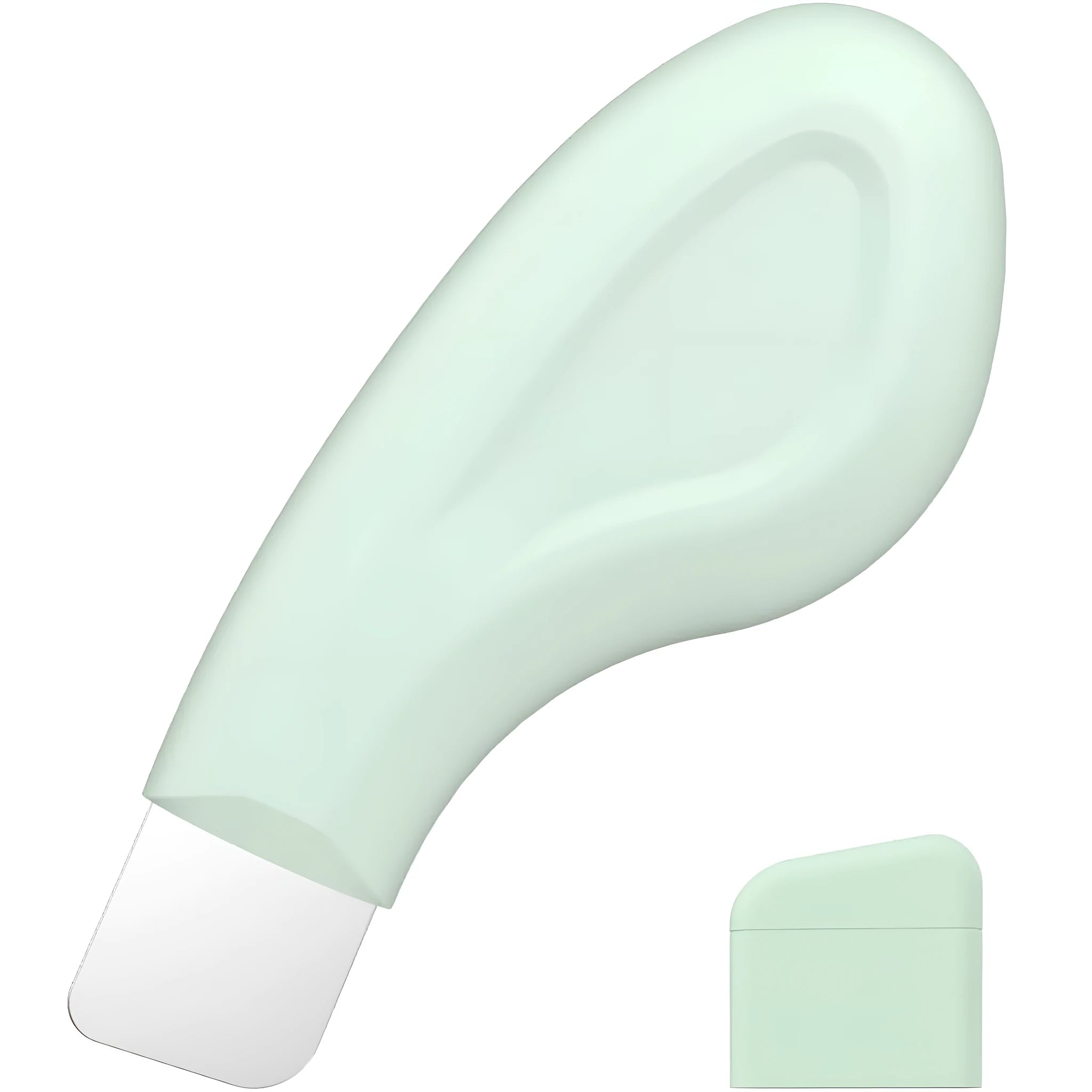 Green stainless steel pore scraper facial tool with a non-slip handle for blackhead removal.