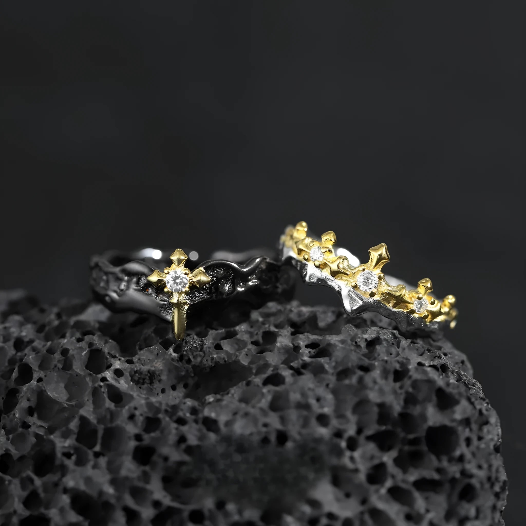 Princess Knight adjustable silver couple ring with electroplated finish