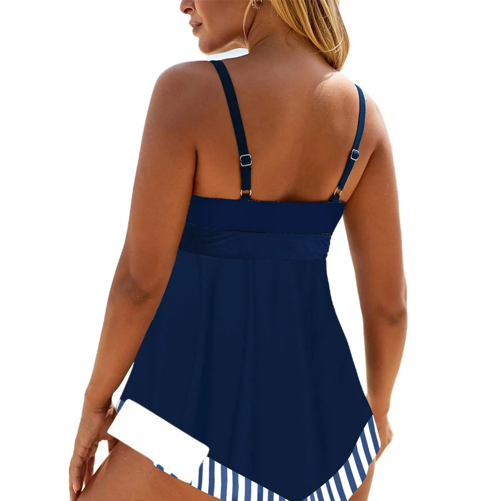 Plus size green two-piece swimsuit bikini set with sleeveless top and briefs bottom.