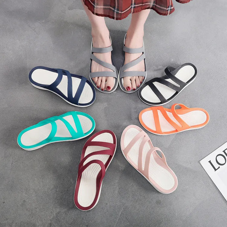 Women's casual summer sandals in a solid colour with a PP upper, shown in one of six available colours.