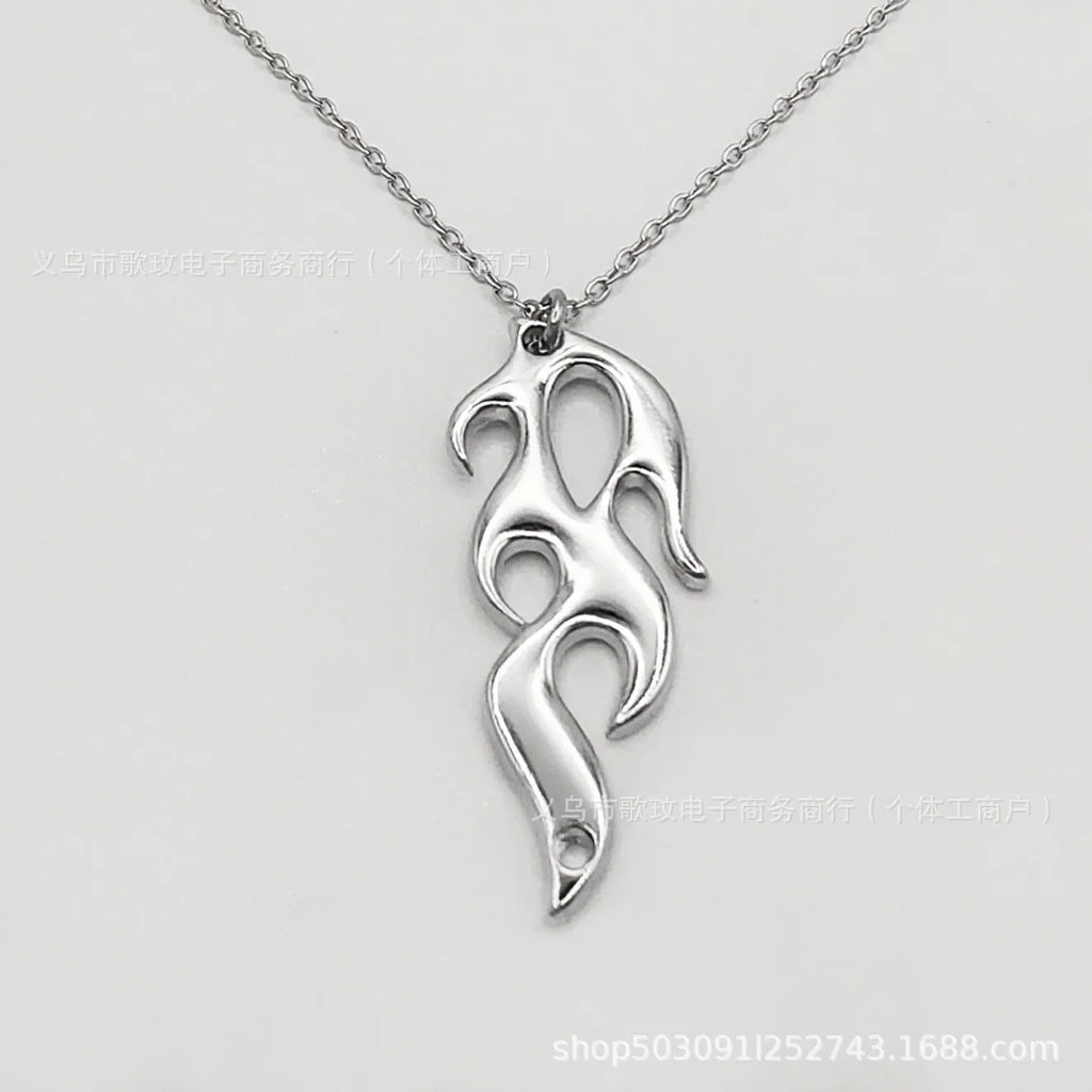 Silver alloy fire element pendant necklace on regular chain punk domineering style