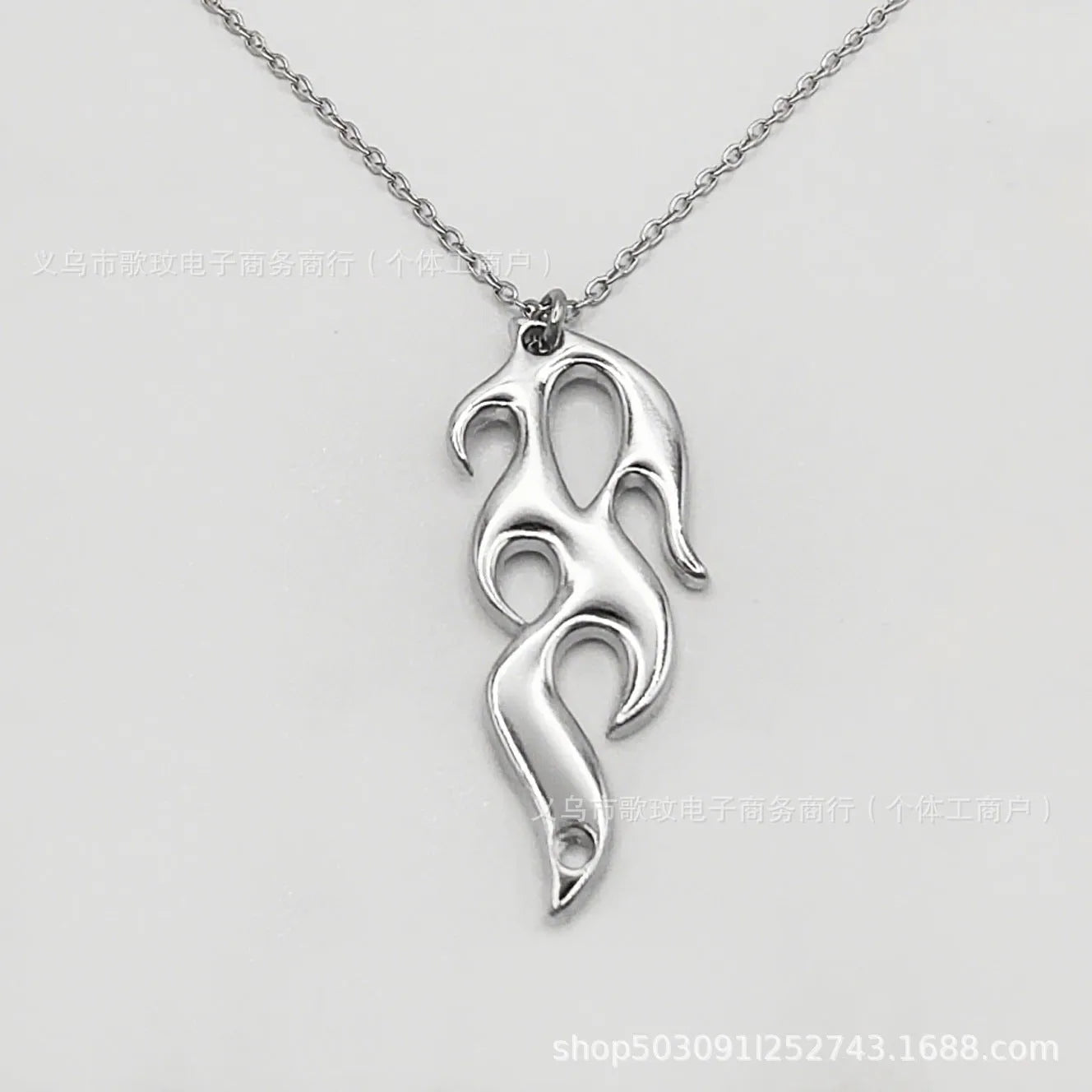 Silver alloy fire element pendant necklace on regular chain punk domineering style