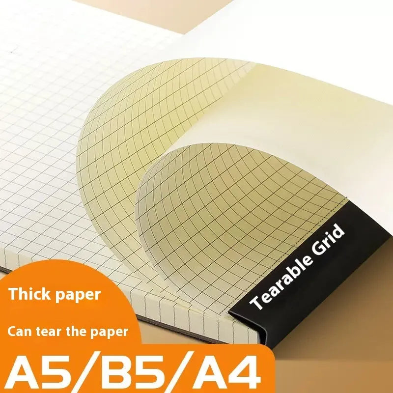 A5 and B5 writing pads showing blank, grid, and lined paper formats with tearable pages