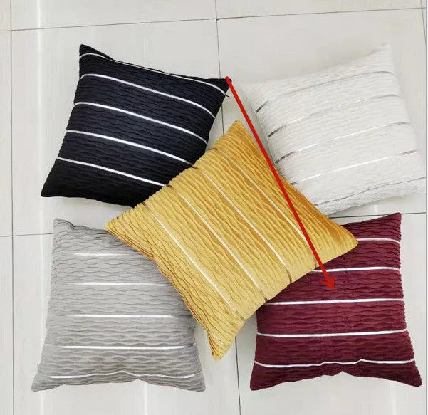 Striped velvet cushion cover 45x45cm in wine red colour with reversible solid side