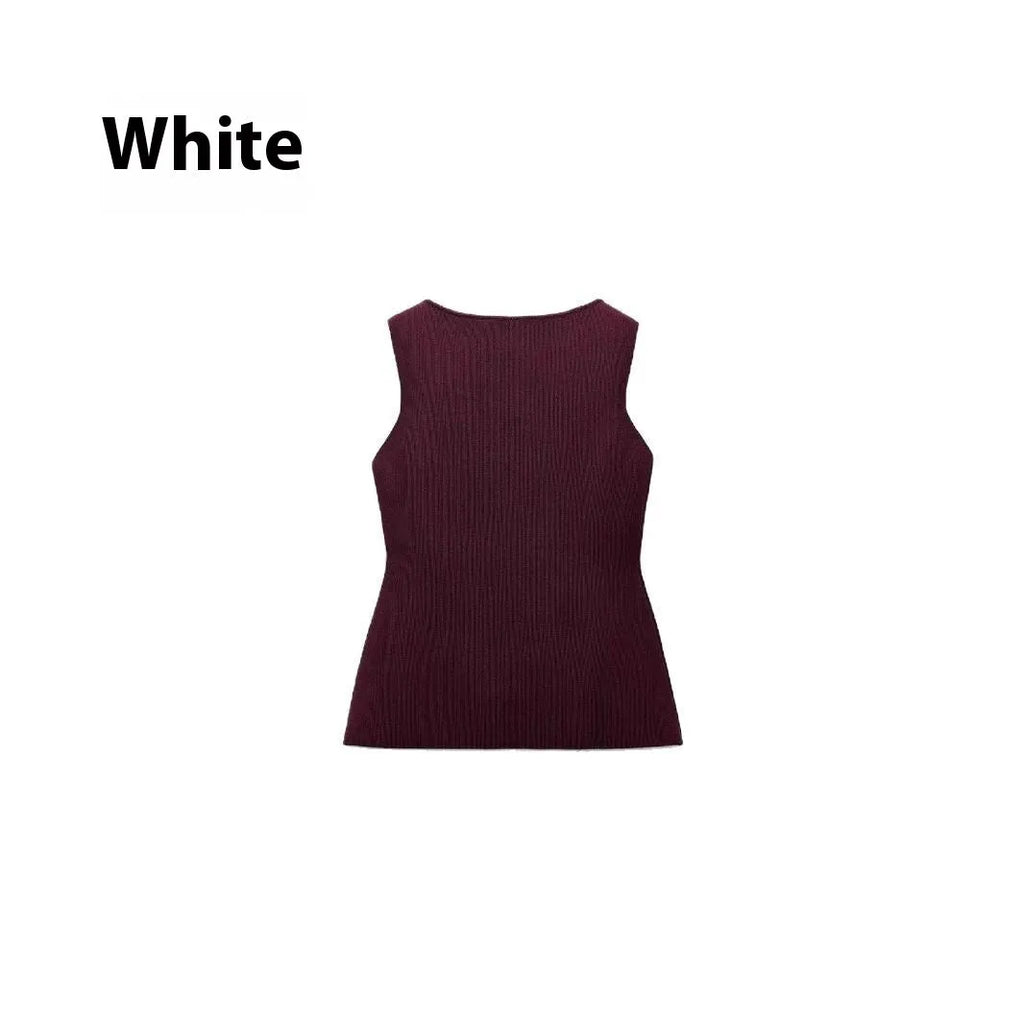 Women's dark red sweater vest with gold buttons and 3D pattern, sleeveless cardigan style