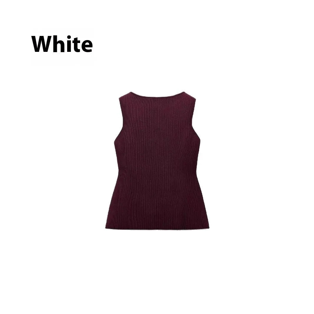 Women's dark red sweater vest with gold buttons and 3D pattern, sleeveless cardigan style