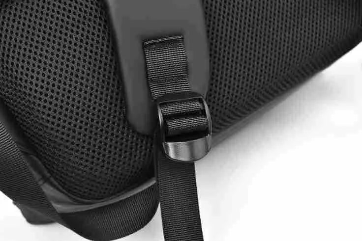 Black waterproof PU leather backpack for men with large capacity and computer compartment