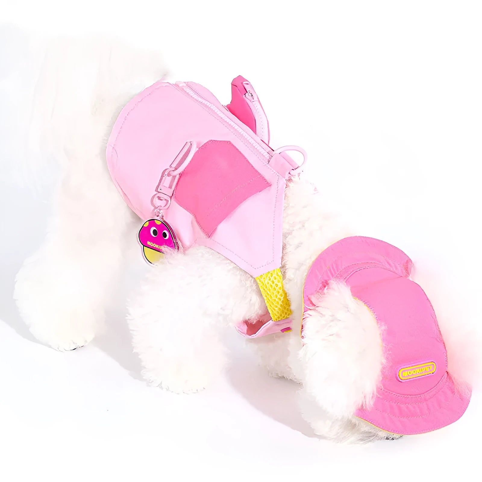Pink polyester dog vest harness for small breeds including Bichon Frisé, Teddy, and Schnauzer dogs