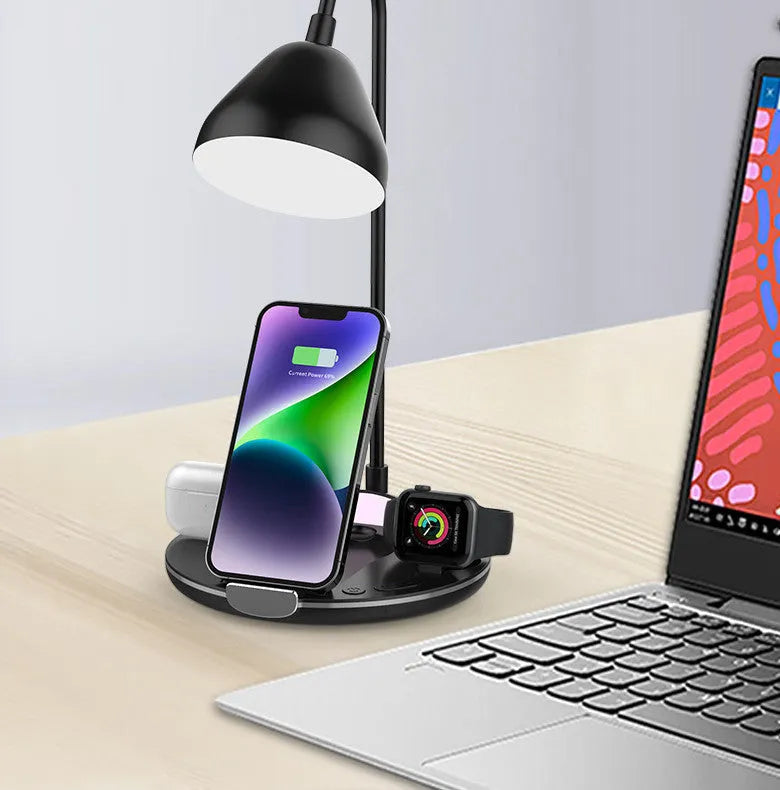 Black and white magnetic folding wireless charger shown open and closed