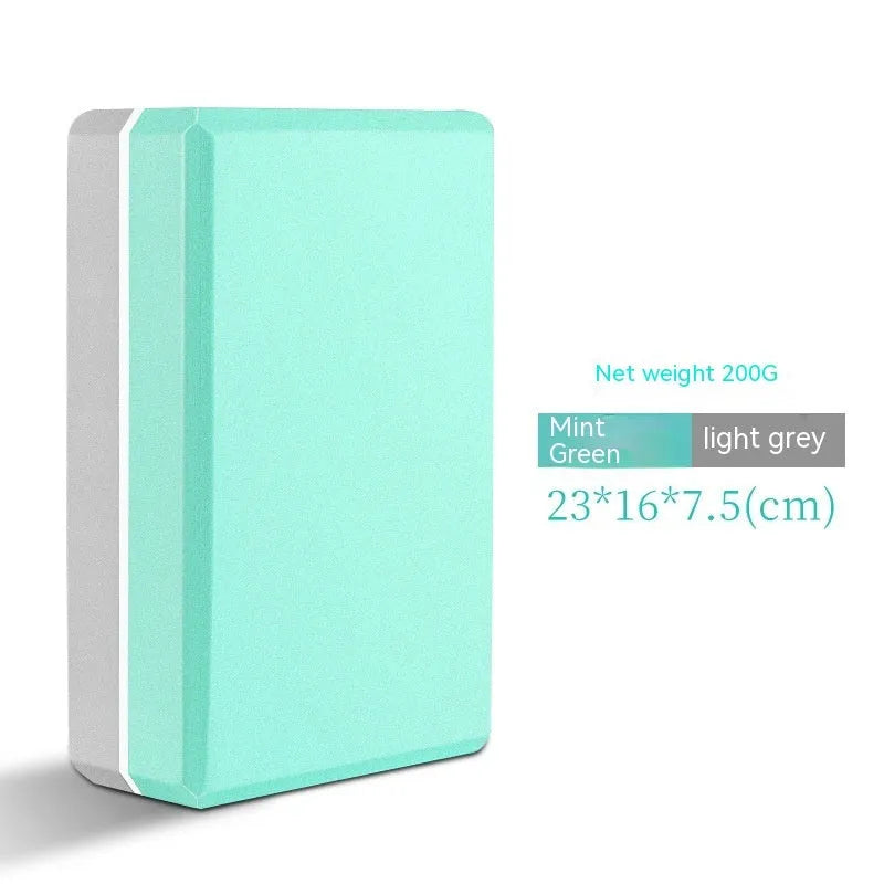 High-density EVA foam yoga block in assorted colours and printed designs for dance and flexibility training.