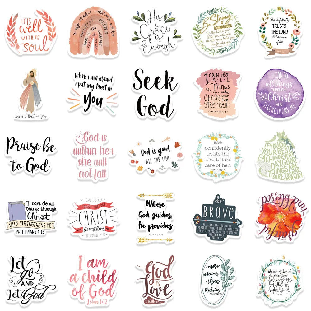 Assortment of 50 colourful printed graffiti stickers on a sheet for decoration
