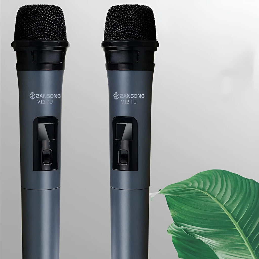 Black Wireless Microphone V12 handheld dynamic microphone with USB receiver and accessories