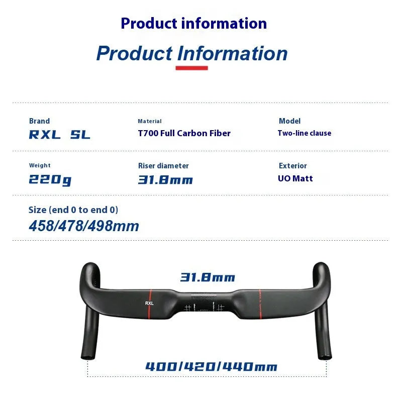Carbon fibre road bike handle bar in black with double line design, shown from above.