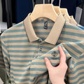 Men's red striped short-sleeve casual shirt with mosaic pattern on polyester fabric