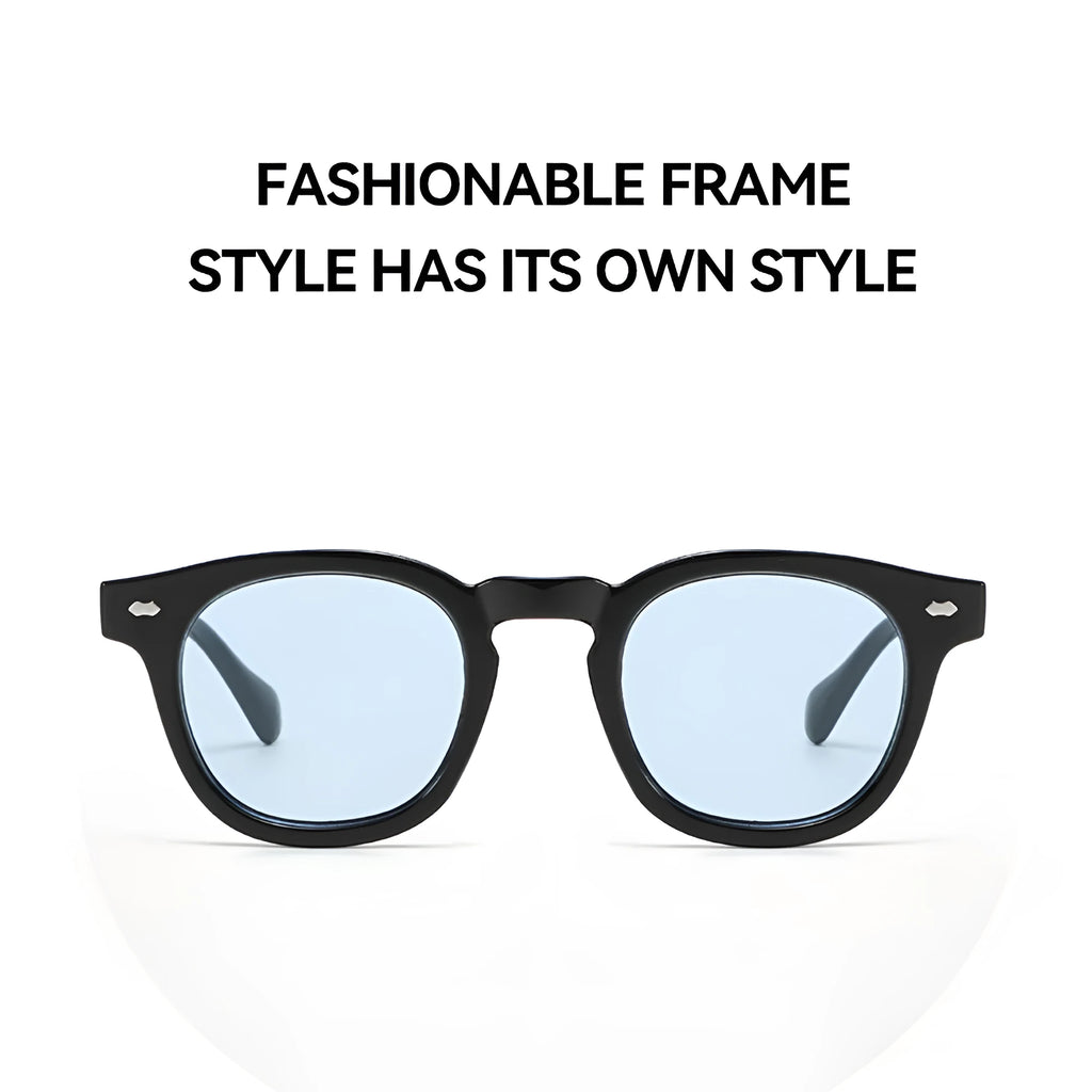 Round rim sunglasses with simple design in multiple frame and lens colour combinations