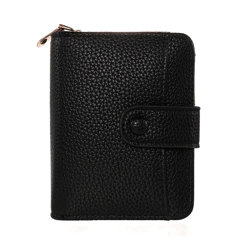 Women's lychee pattern organ short wallet in beige, pink, black, or red solid colour
