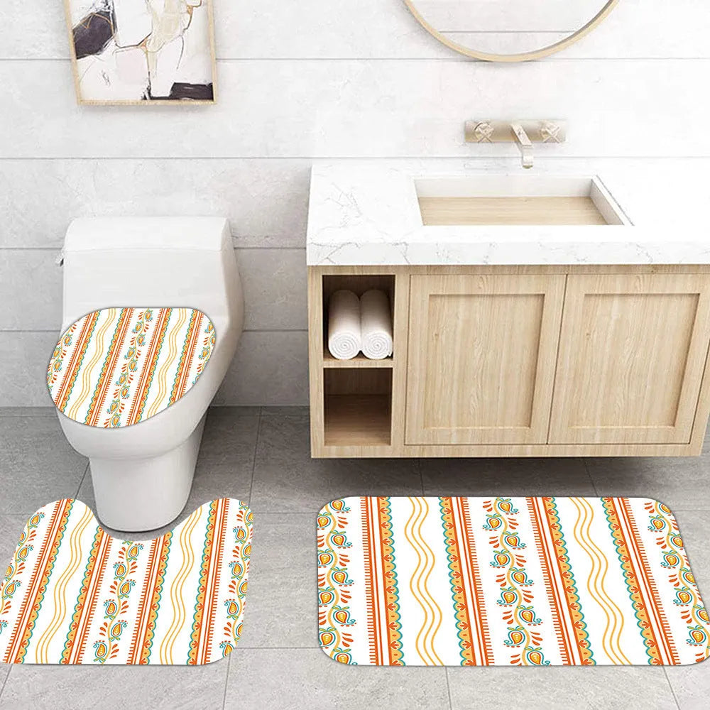 Bomi printed polyester shower curtain and anti-slip floor mat set in modern simplicity style, multiple colour options