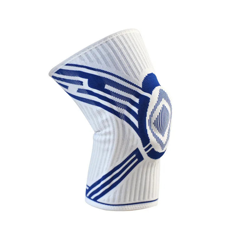 Blue high elasticity cotton knee pad for adult basketball and sports protection.