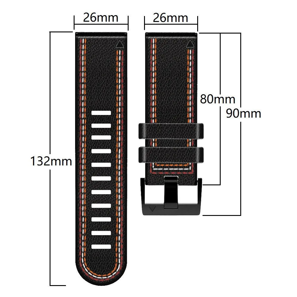 Quick release silicone leather watchband for Garmin Fenix smartwatches in multiple colours