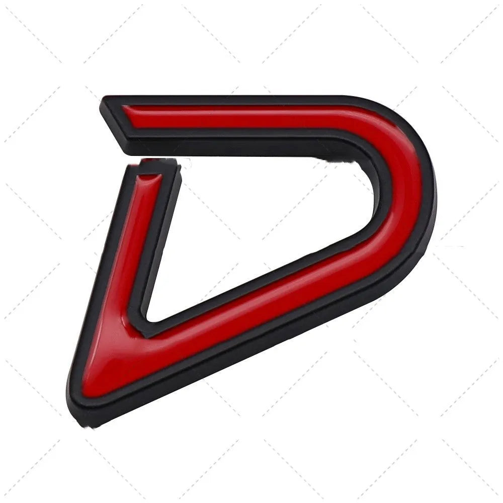 Metal decorative SD pattern car bumper sticker in red and silver colour combination