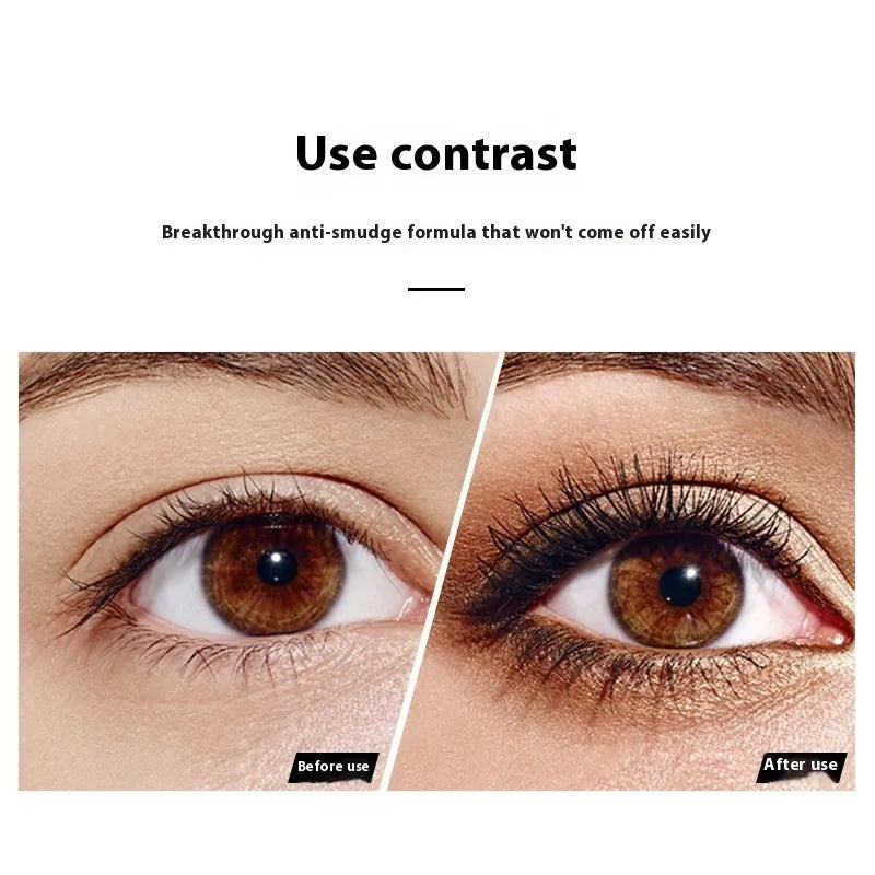 Black waterproof mascara for long thick curling lashes with smudge-resistant formula.