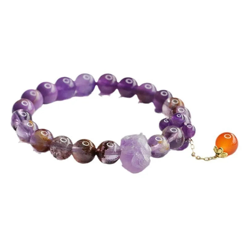 Natural nine purple Amethyst and red agate crystal bracelet with approximately 7-8mm beads
