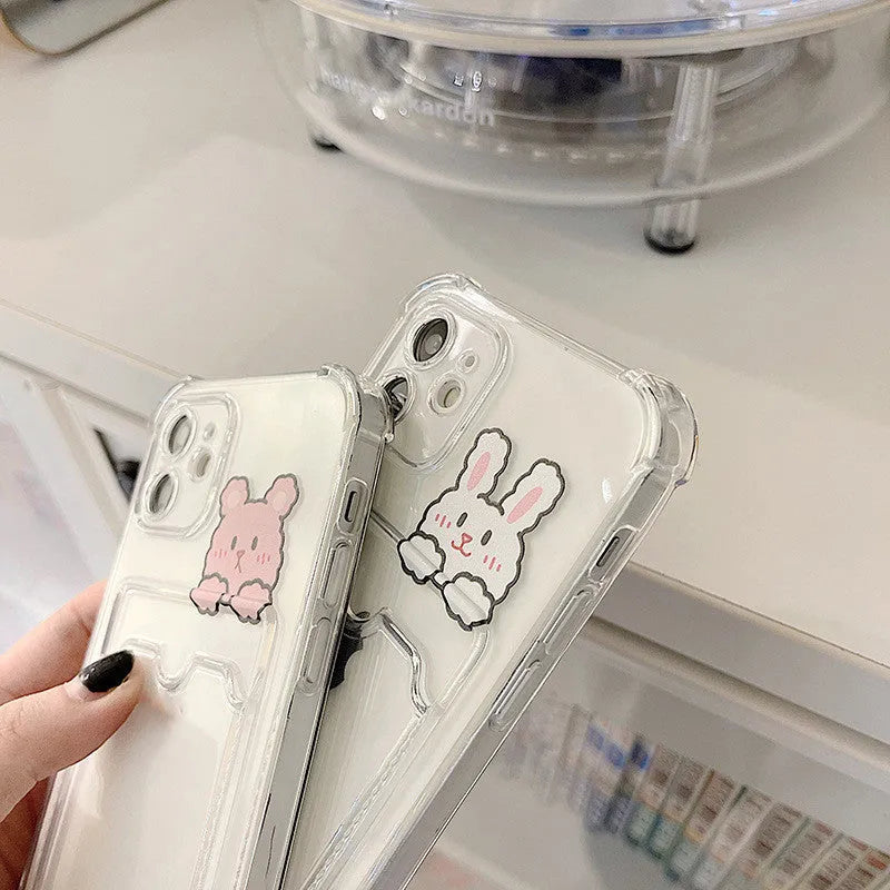 Transparent cartoon iPhone case with card holder slot for iPhone 13 and other models
