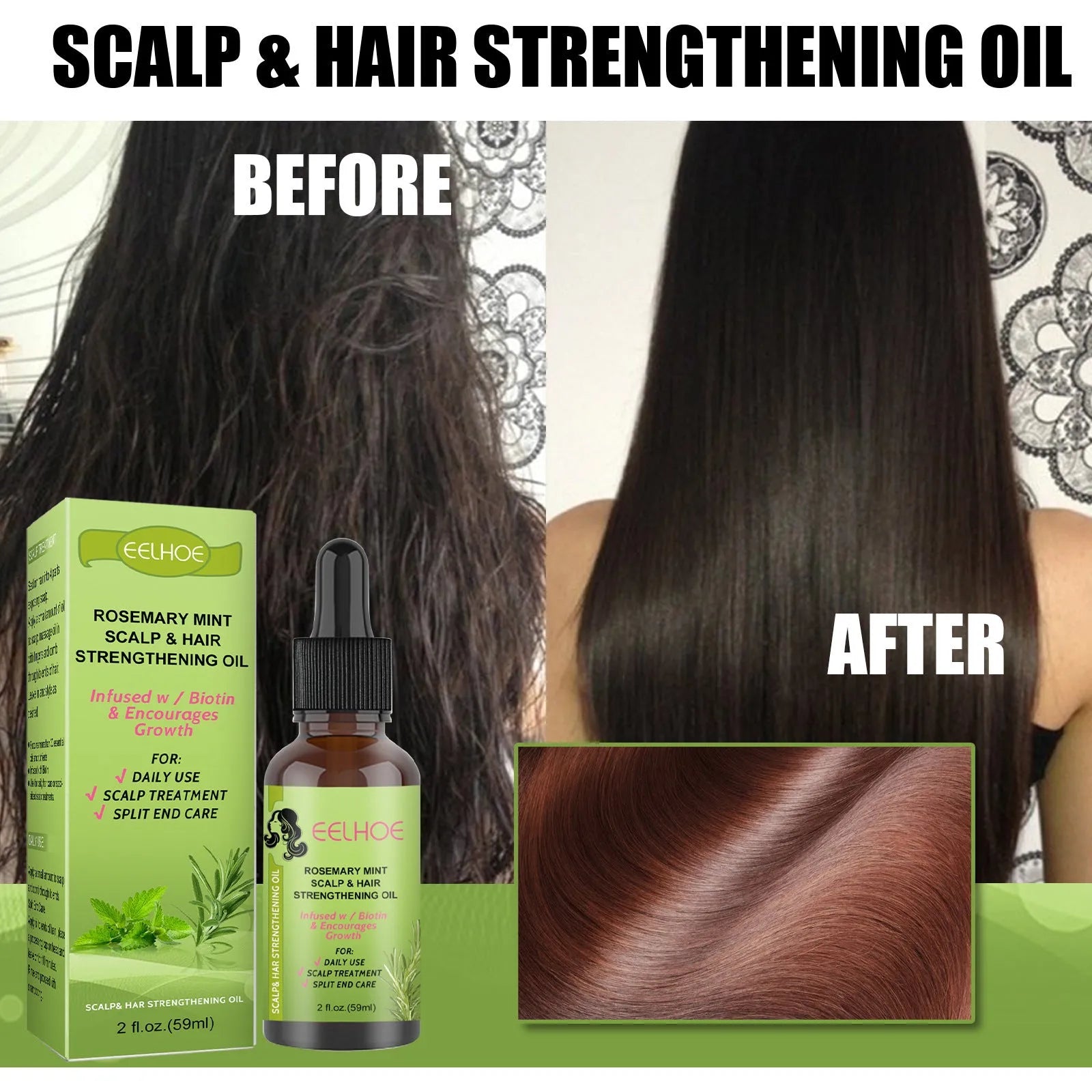 59ml bottle of Rosemary Mint Hair Growth Fluid with peppermint and rosemary extracts