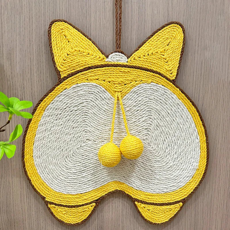 Yellow Corgi butt design cat scratching board with natural sisal surface and anti-slip EVA base