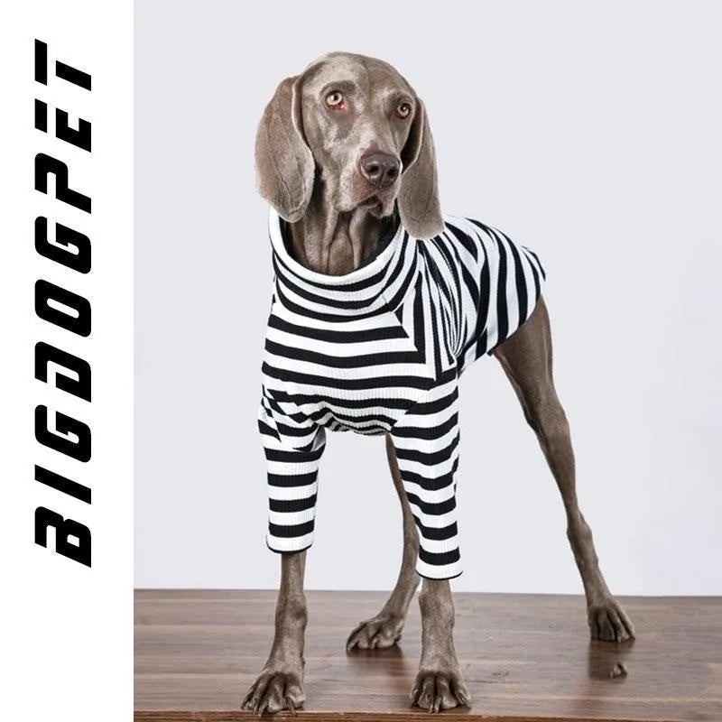 Black and white thin polyester inner layer dog clothing for large breeds, showing size tags M to XXXL.