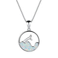 Copper electroplated fishtail necklace with round genuine opal pendant in blue or white colour