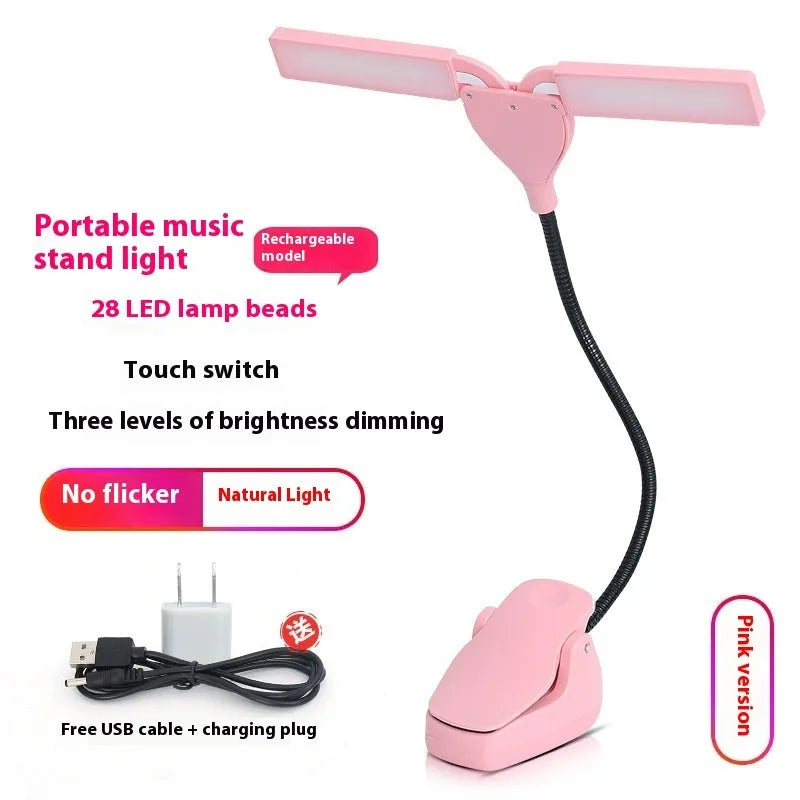 Rechargeable music stand lamp with 28 LED lights in black, pink or white colours